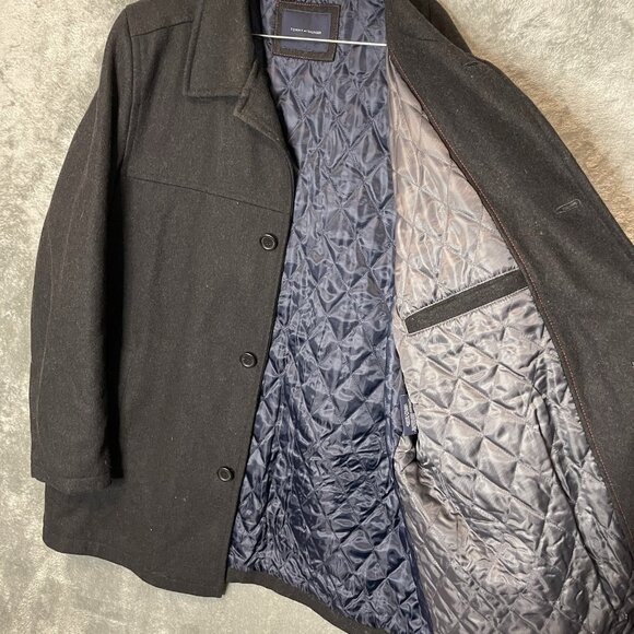 Tommy Hilfiger Men Wool Bland Quilted Lining Car Coat Jacket 2XL Black Overcoat - Picture 8 of 13